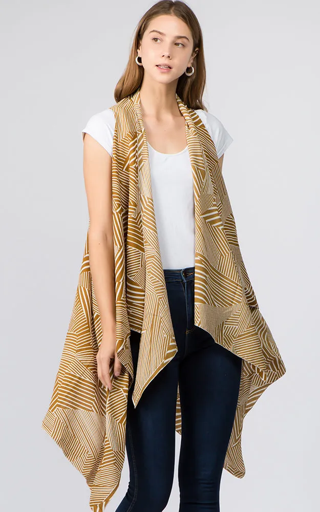 VP91B7 Stripe Geometric Print Long Scarf Vest
