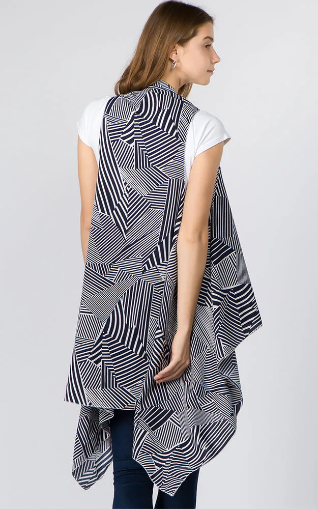VP91B7 Stripe Geometric Print Long Scarf Vest