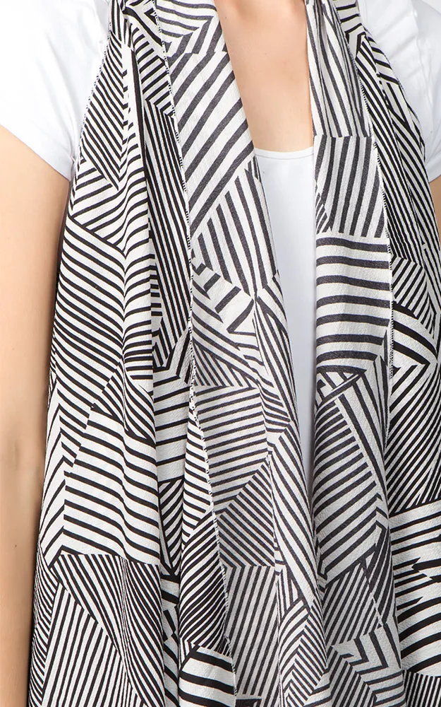 VP91B7 Stripe Geometric Print Long Scarf Vest