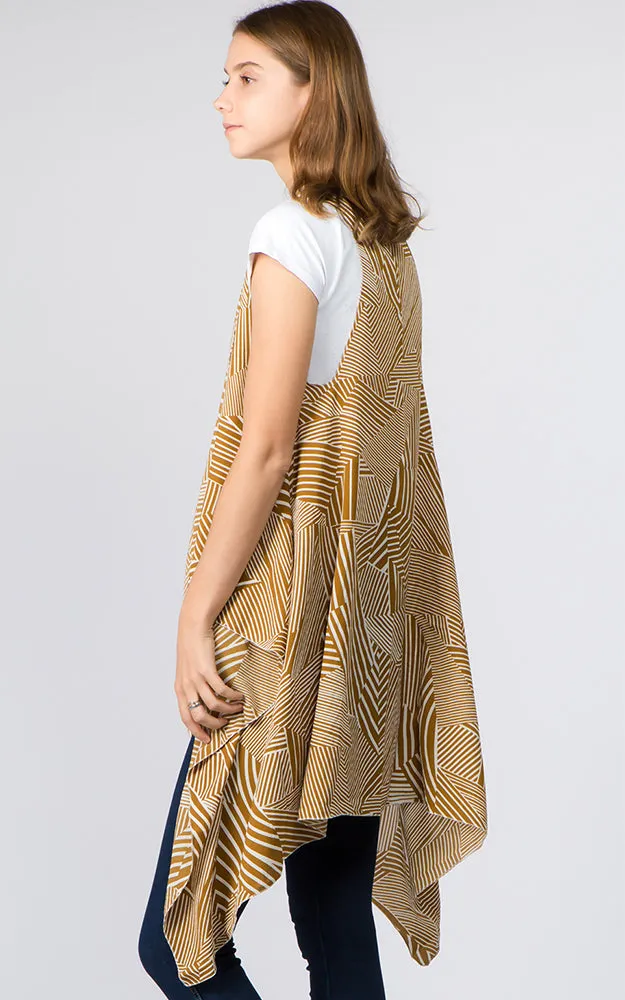 VP91B7 Stripe Geometric Print Long Scarf Vest