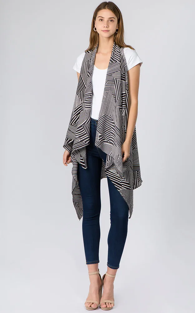 VP91B7 Stripe Geometric Print Long Scarf Vest