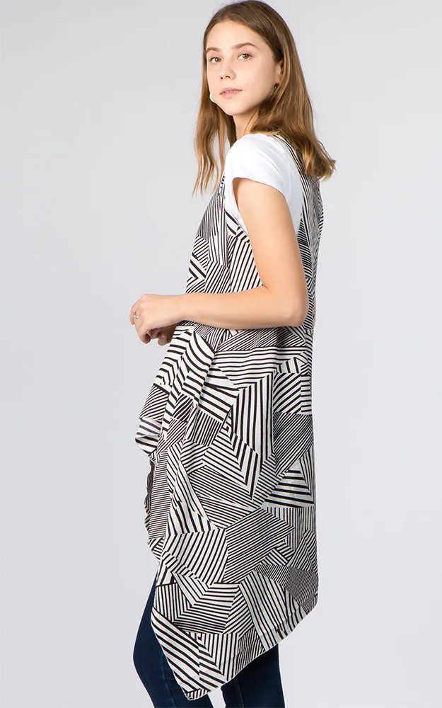 VP91B7 Stripe Geometric Print Long Scarf Vest