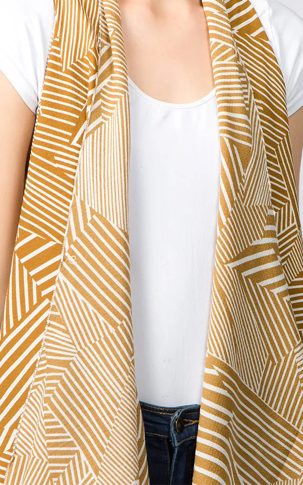 VP91B7 Stripe Geometric Print Long Scarf Vest