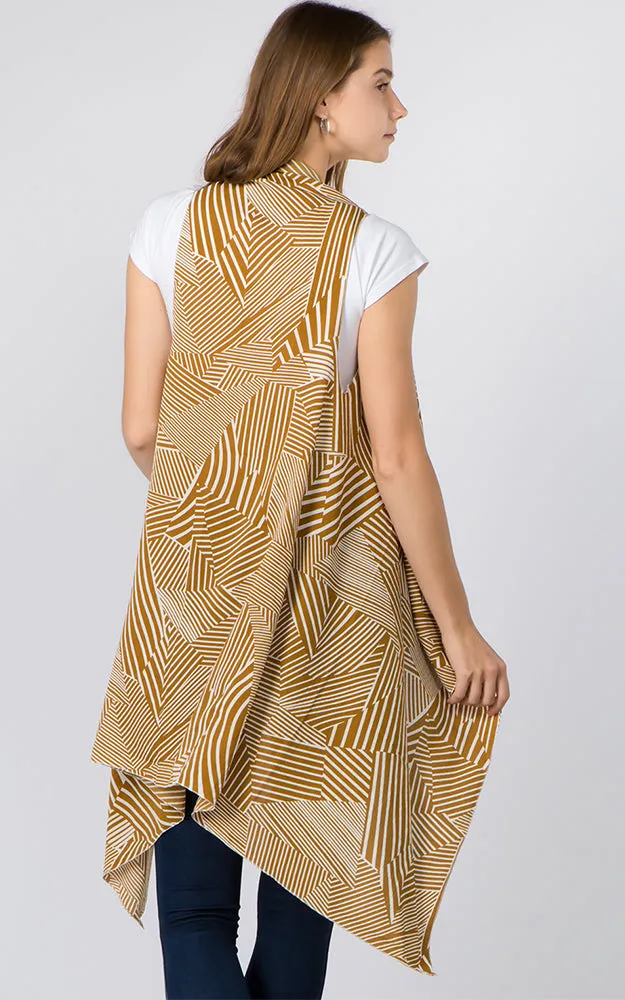 VP91B7 Stripe Geometric Print Long Scarf Vest