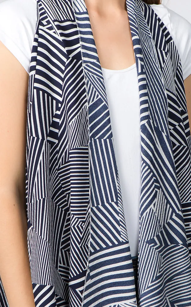 VP91B7 Stripe Geometric Print Long Scarf Vest
