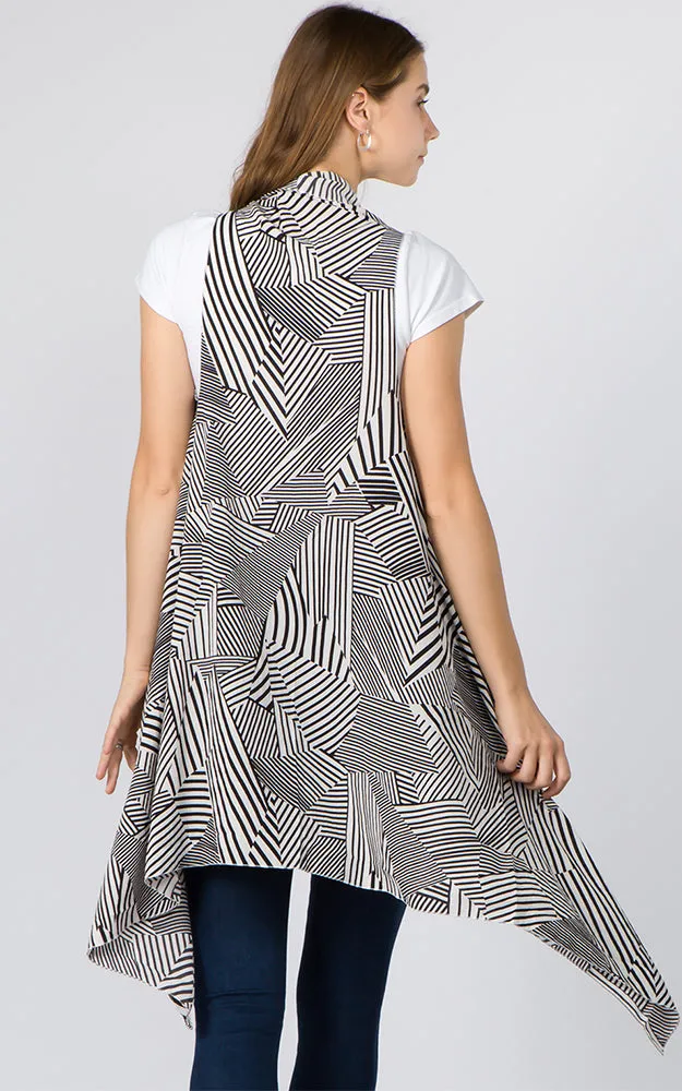 VP91B7 Stripe Geometric Print Long Scarf Vest