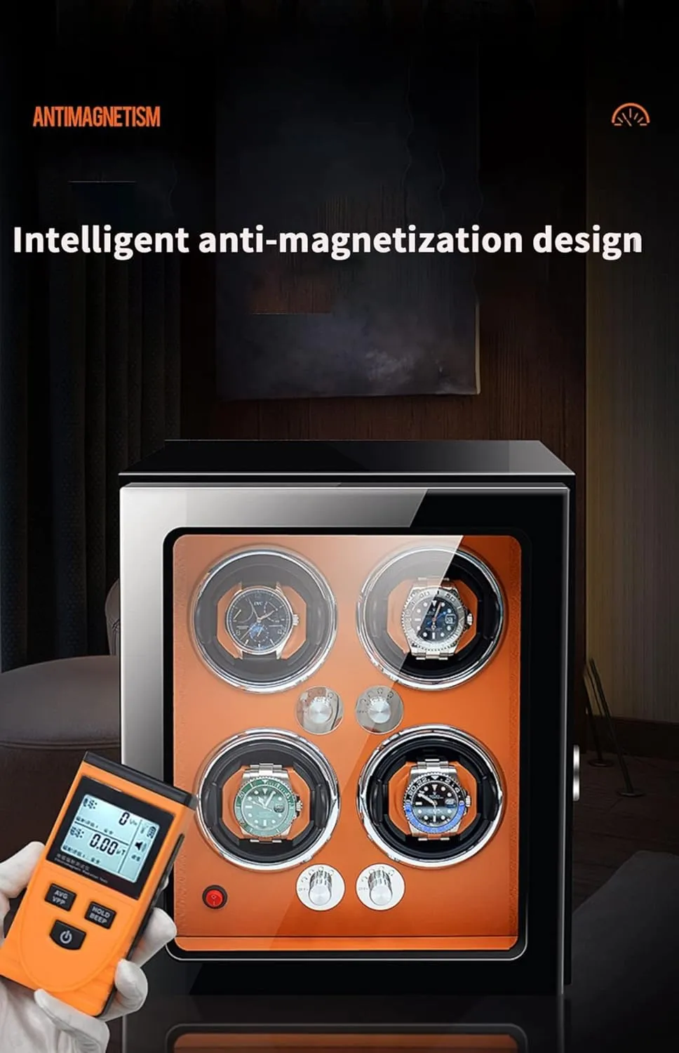 Watch Winder For Automatic Watches With Super Quiet Japanese Motor For 2 3 4 6 9 Watch Storage Display Box With Led Lights Luxury Mechanical Watch Storage Case,Brown-3 0