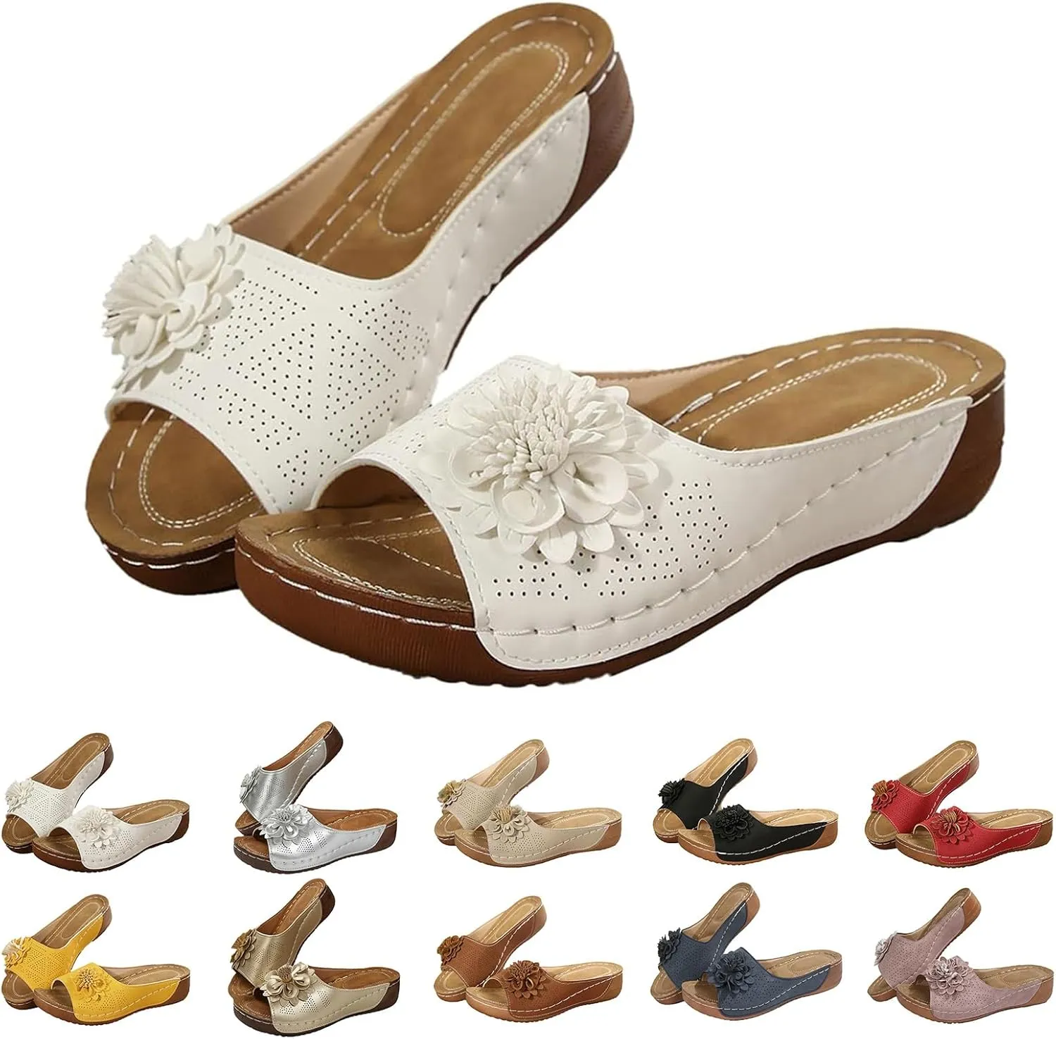 Wedge Sandals for Women Casual Party Wedding Event Summer Shoes Slipper Chic Flowers Orthopedic Sandals Ladies Cute Slides Outdoor Travel Dressy Flats Comfy Sandal