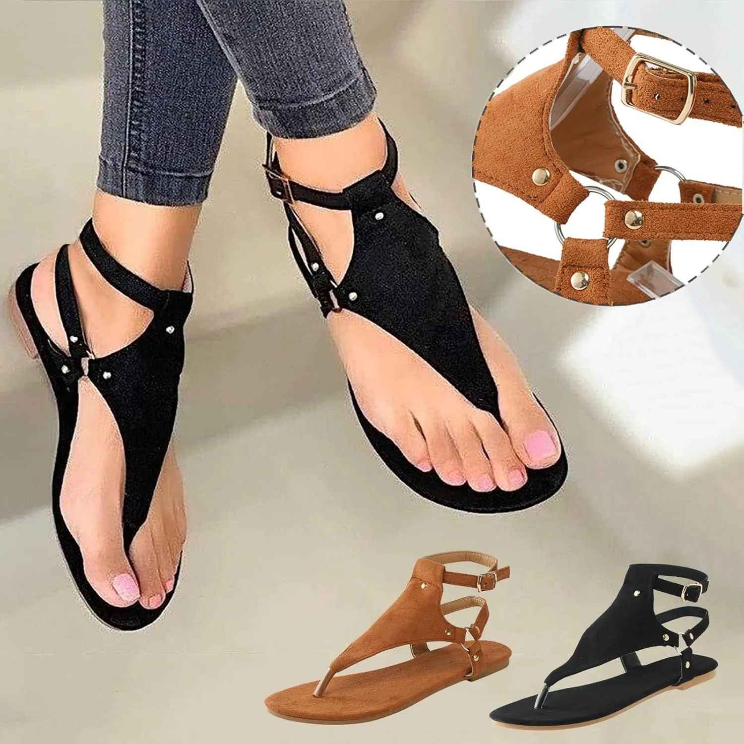 Wedge Sandals for Women Dressy Orthopedic Open Toe Walking Shoes Summer Casual Bohemian Buckle Ankle Strap Sandals Lightweight Comfortable Clip Toe Slip On Sandals Cool Thong Flip Flops