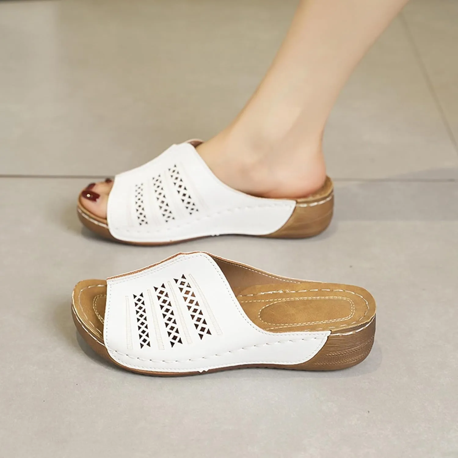 Wedge Sandals for Women Dressy Platform Slides Summer Comfortable Arch Support Slip On Sandals Orthotic Walking Shoes