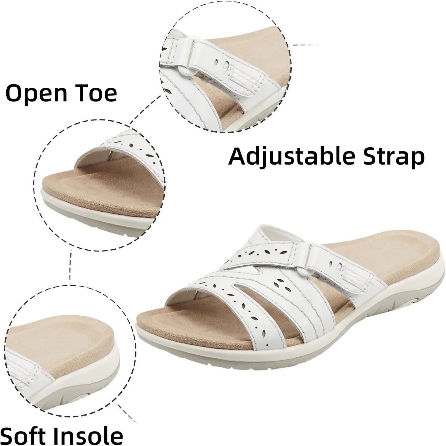 Wedge Sandals for Women Lightweight Walking Shoes Orthopedic Sandals with Arch Support Open Toe Slippers Wide Feet Casual Vacation Sandal for Summer Soft Cushion Comfortable Non Slip Athletic Slides