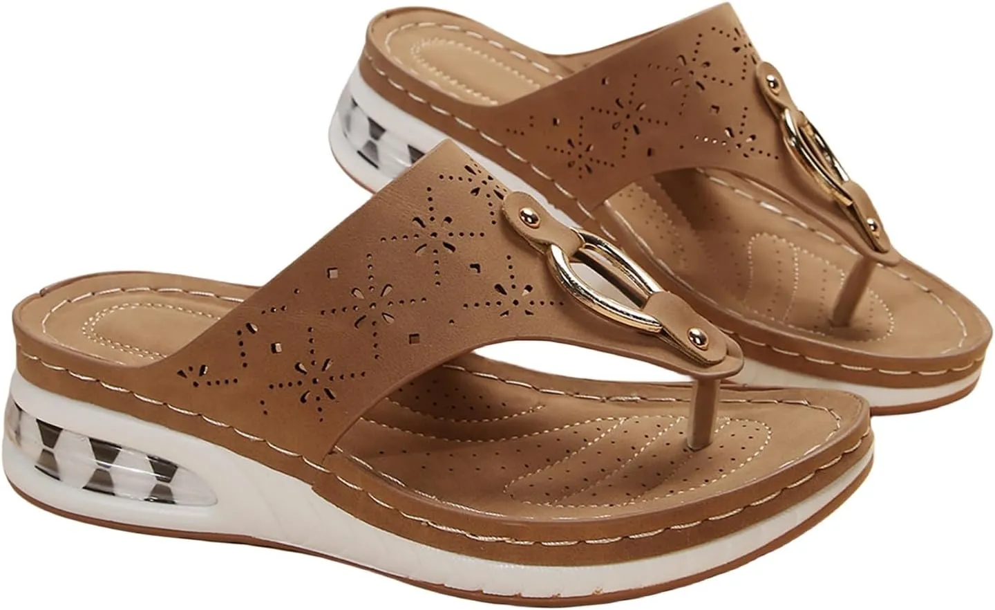 Wedge Sandals for Women Summer Dressy Platform Flip Flops Casual Hollow Out Walking Sandal Comfortable Platform Non Slip Flip Flop Low Wedges Wedding Sandals with Arch Support