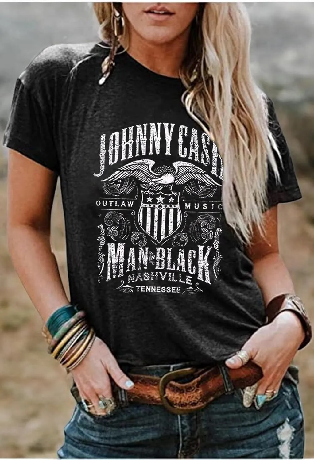 Western Rodeo T-Shirt Women Vintage Cattle Skull Cowboy Shirt Tops Country Music Short Sleeve Casual Tee Tops