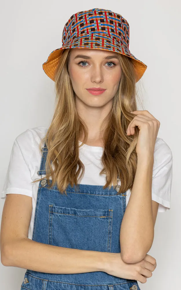 WHU210108 Reversible Geometric Print Cotton Bucket Hat