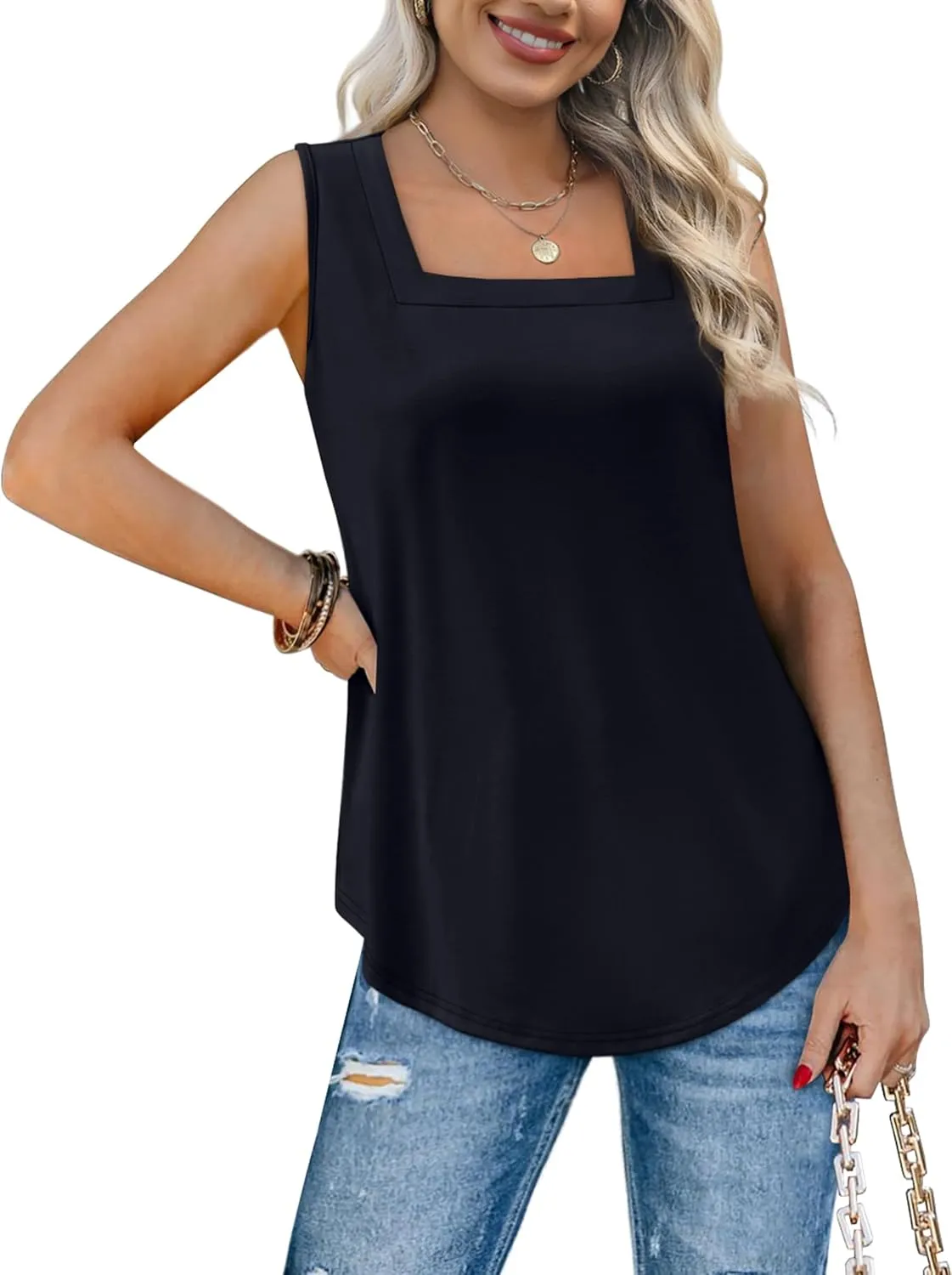 WIHOLL Tank Tops for Women Summer Outfits 2025 Square Neck Casual Shirts Blouses