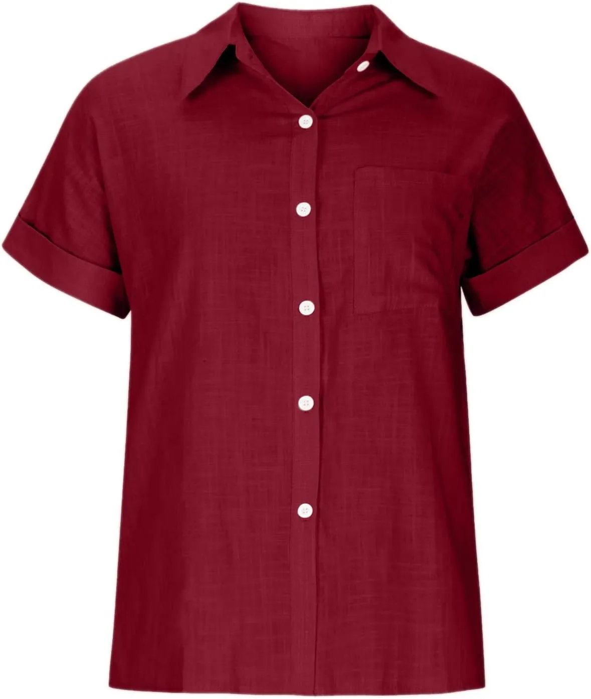Wkishenl Womens Button Down Shirts Plus Size Cotton Linen Tops Loose Casual V Neck Blouse Summer Trendy T-Shirts with Pockets