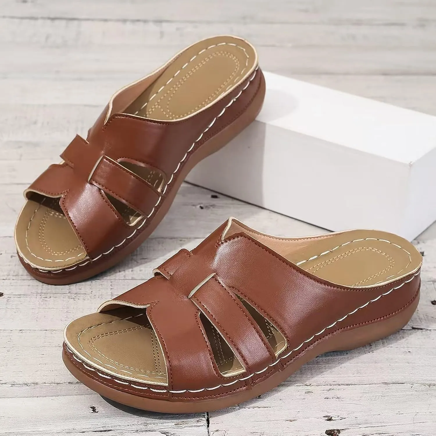 Women Arch Support Slides Orthopedic Wedge Sandals Open Toe Slip On Platform Slippers Summer Casual Beach Orthotic Walking Shoes