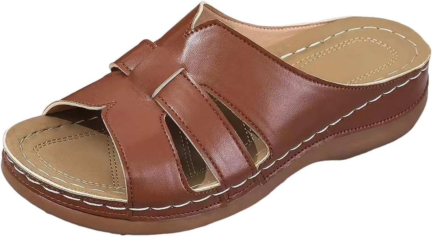 Women Arch Support Slides Orthopedic Wedge Sandals Open Toe Slip On Platform Slippers Summer Casual Beach Orthotic Walking Shoes