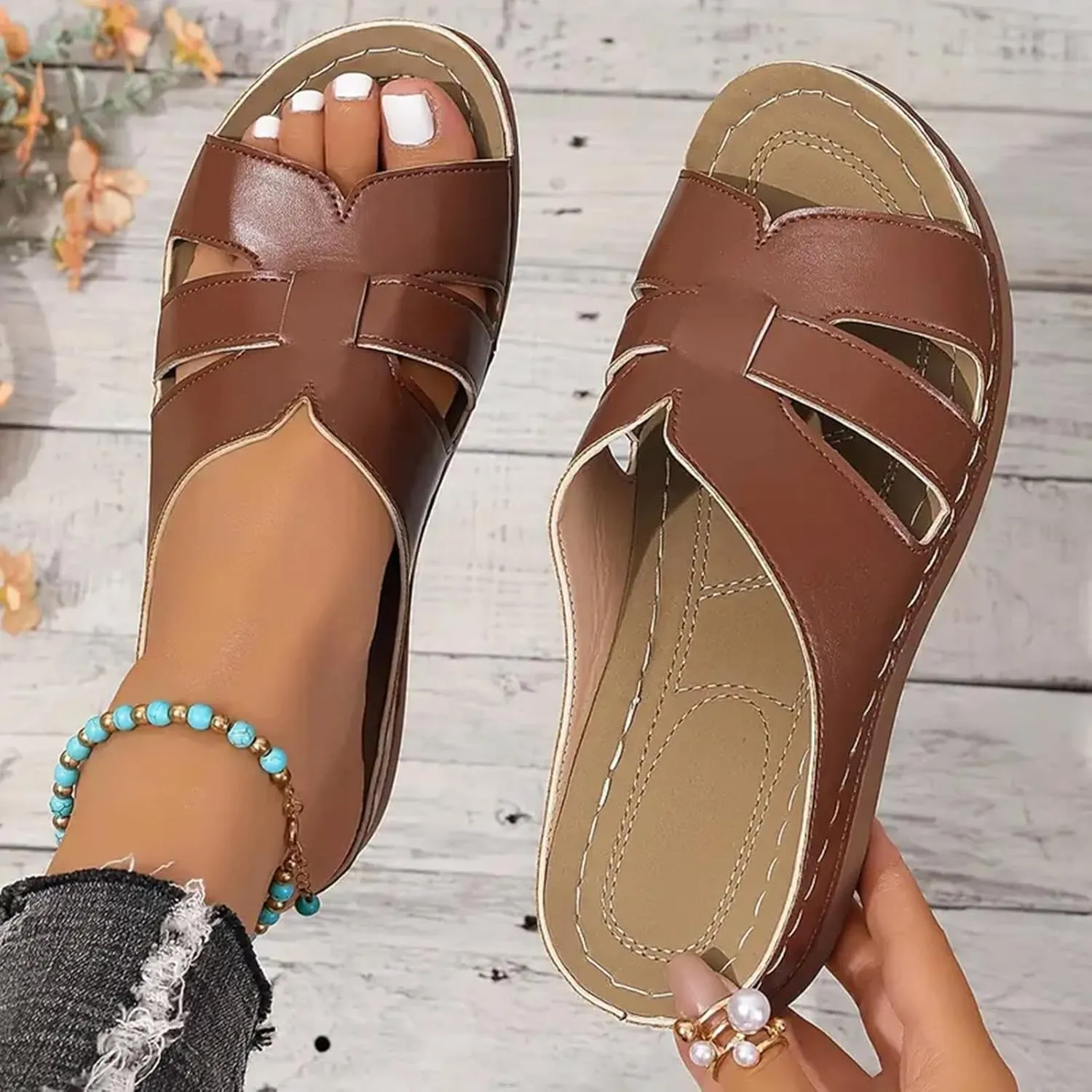 Women Arch Support Slides Orthopedic Wedge Sandals Open Toe Slip On Platform Slippers Summer Casual Beach Orthotic Walking Shoes
