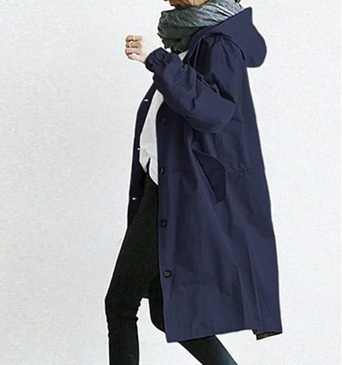 Women Long Raincoat Waterproof Hooded Trench Coats Button Up Windbreaker Travel S-5XL,Rain Jacket Plus Size