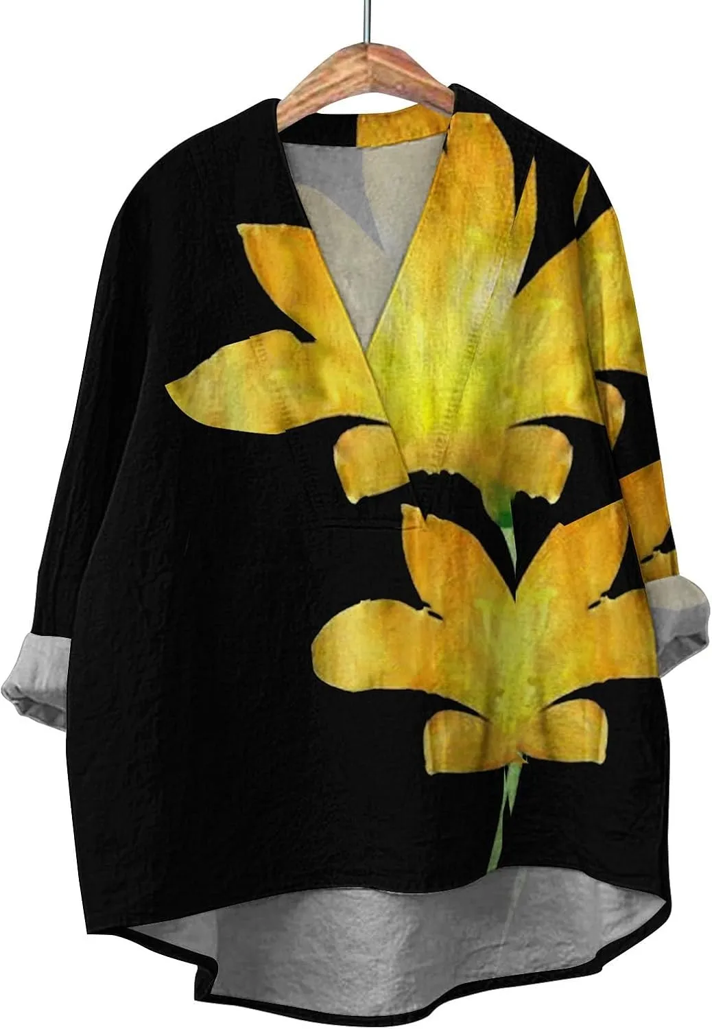 Women Oversized Cotton Linen Shirt Casual Floral Graphic V Neck Blouse Trendy Long Sleeve Tunics Summer Loose Tops