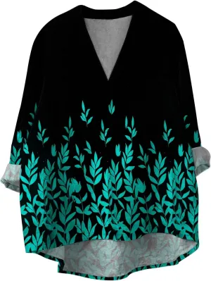 Women Oversized Cotton Linen Shirt Casual Floral Graphic V Neck Blouse Trendy Long Sleeve Tunics Summer Loose Tops