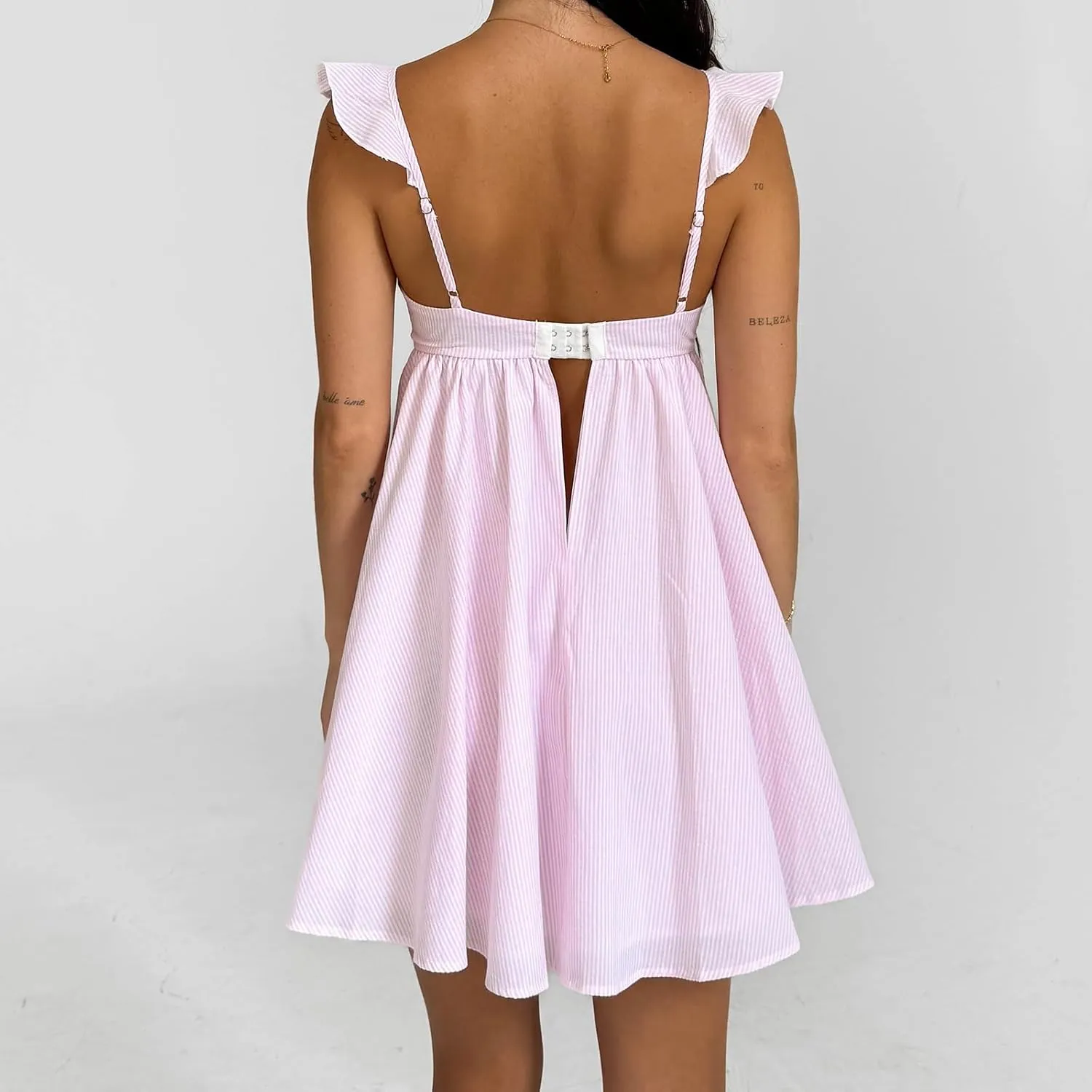 Women Ruffle Mini Dress Sleeveless Floral Strap Y2k Babydoll Flowy Short Dress Going Out Boho Vacation Sundress