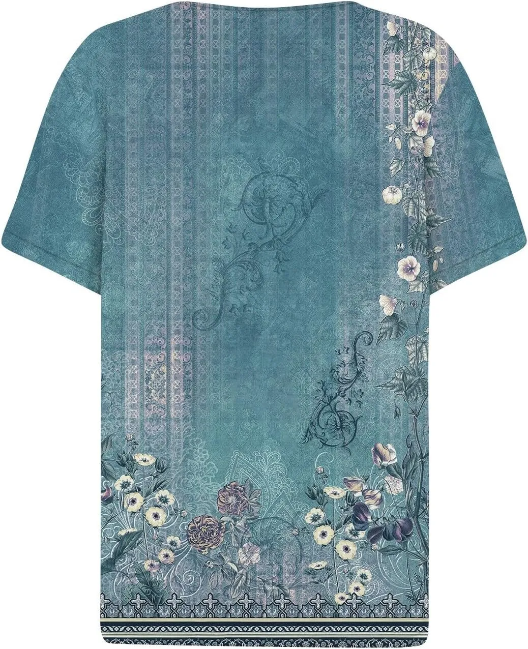 Women Short Sleeve Tops 2024 Summer Casual Pullover Fashion Blouse Tees Button V Neck Printed T Shirt Plus Size