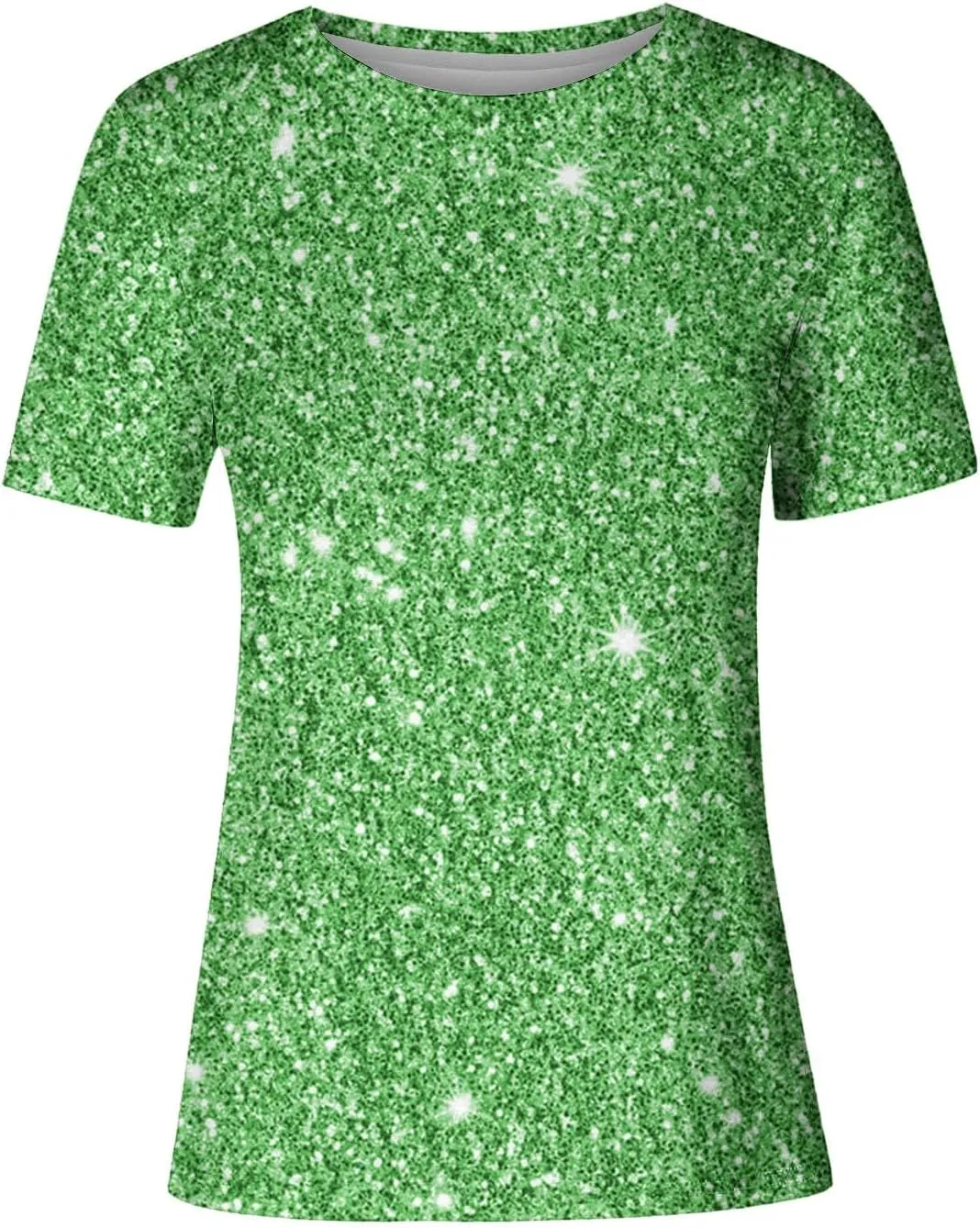Women Sparkly Graphic Print Tops Tie Dye Tee Shirt Loose Short Sleeve Crewneck Tshirt Basic Casual Color Block Blouse