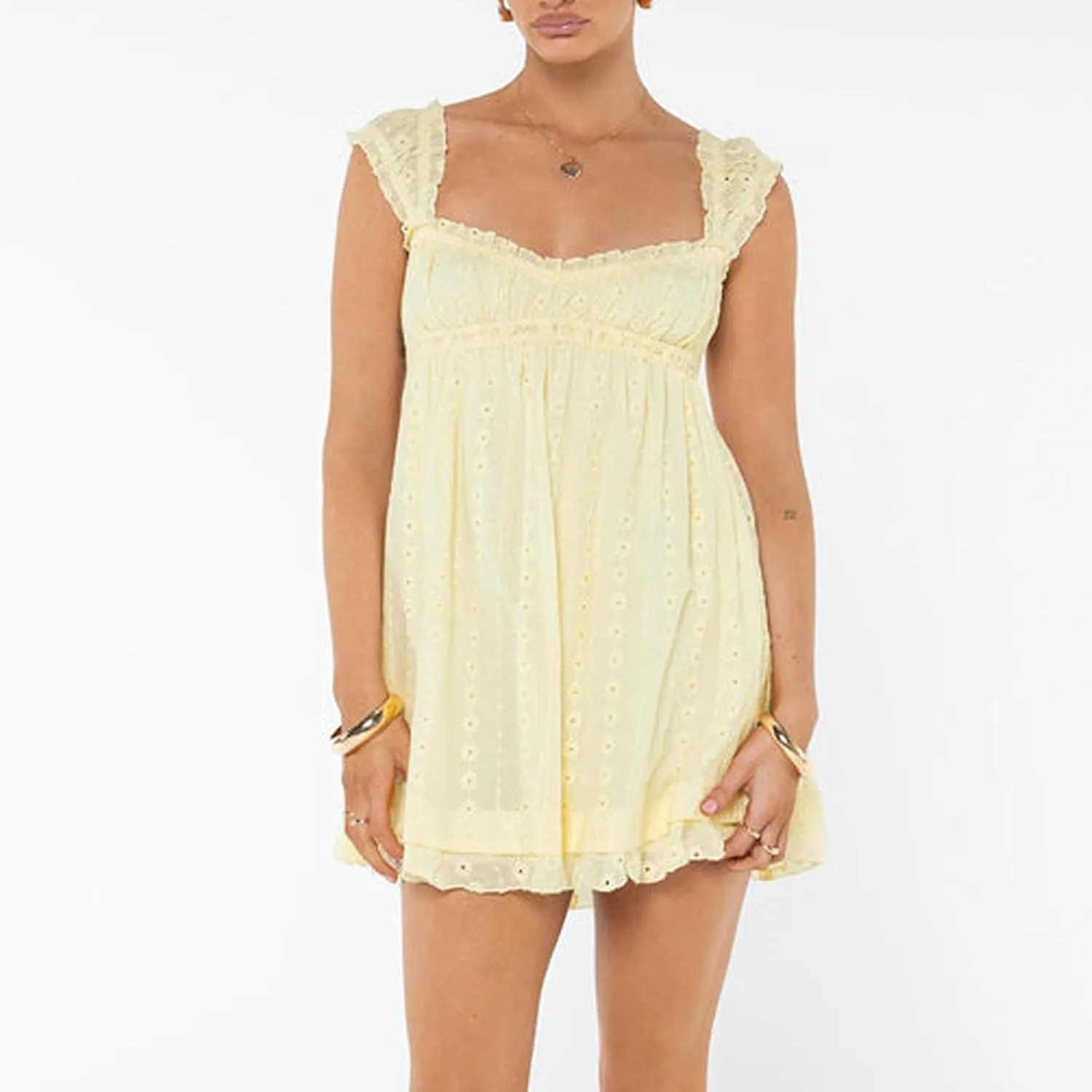 Women Y2k Babydoll Mini Dress Lace Trim Square Neck Sleeveless Floral Dress Flowy Sundress Summer Streetwear