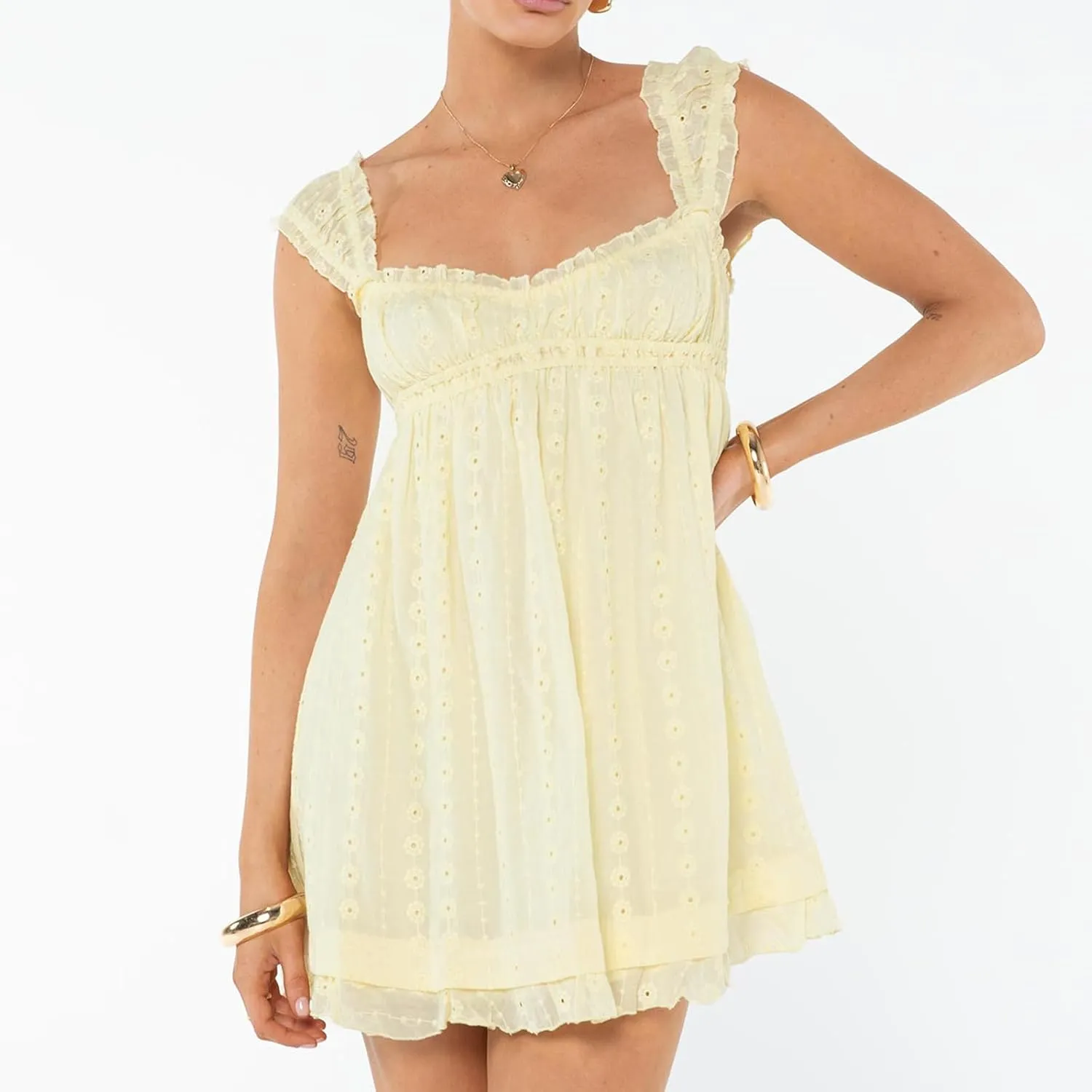 Women Y2k Babydoll Mini Dress Lace Trim Square Neck Sleeveless Floral Dress Flowy Sundress Summer Streetwear