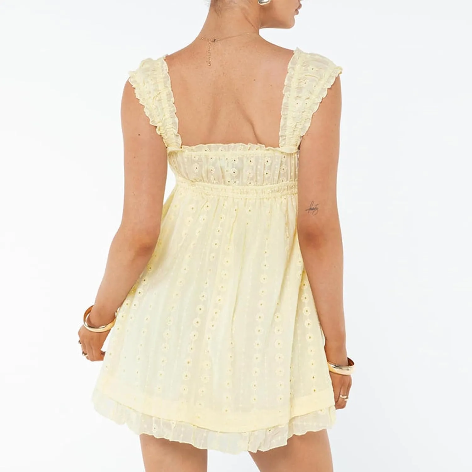 Women Y2k Babydoll Mini Dress Lace Trim Square Neck Sleeveless Floral Dress Flowy Sundress Summer Streetwear