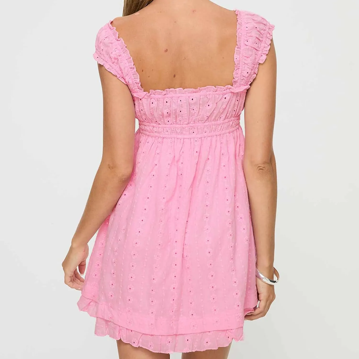 Women Y2k Babydoll Mini Dress Lace Trim Square Neck Sleeveless Floral Dress Flowy Sundress Summer Streetwear