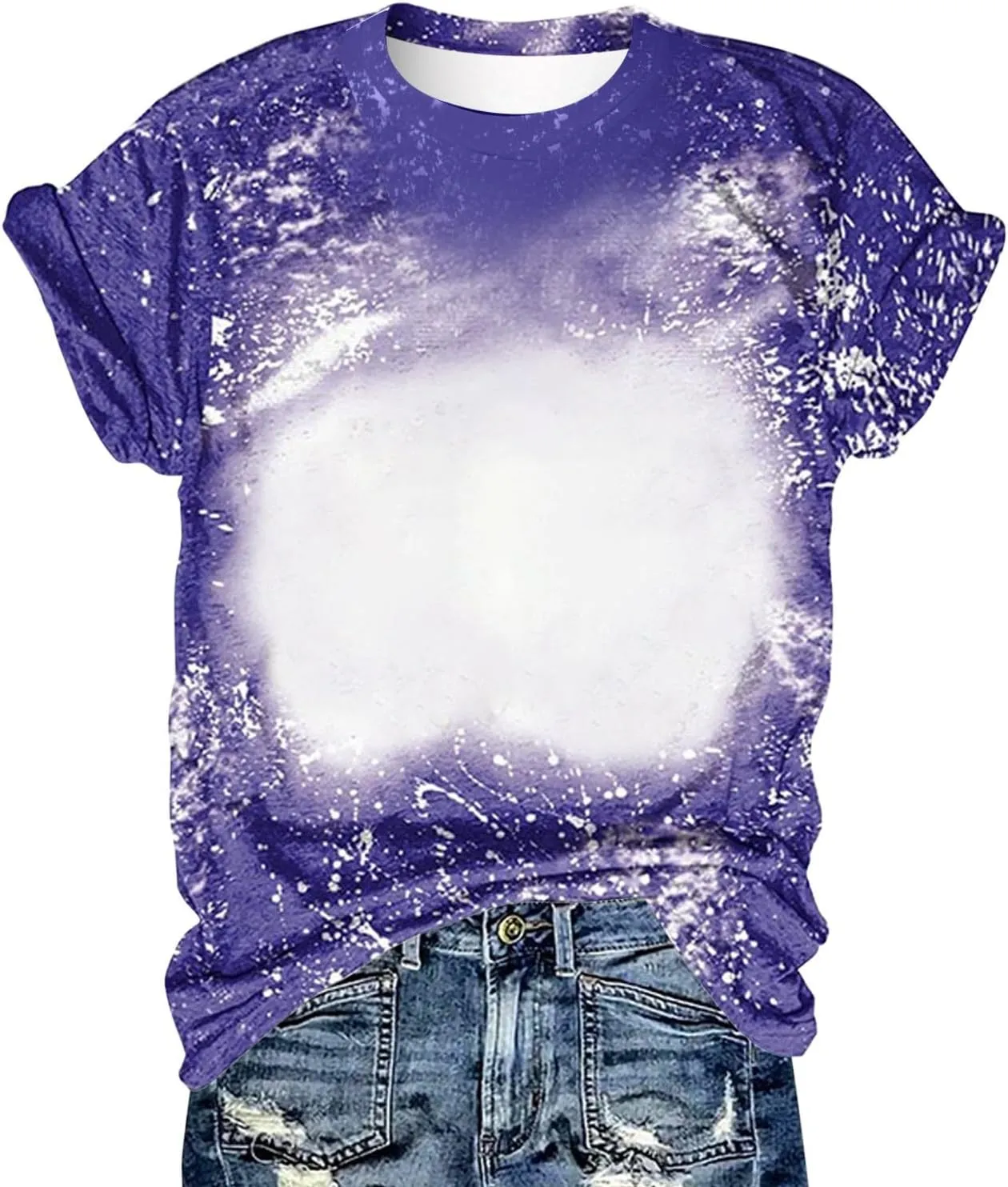 Womens Blank Bleached Shirts for Sublimation Casual Loose Short Sleeve Summer Tops Polyester Tshirt Sublimation Ready