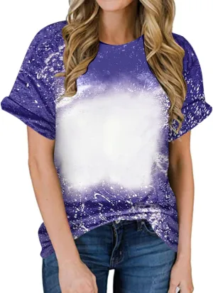 Womens Blank Bleached Shirts for Sublimation Casual Loose Short Sleeve Summer Tops Polyester Tshirt Sublimation Ready