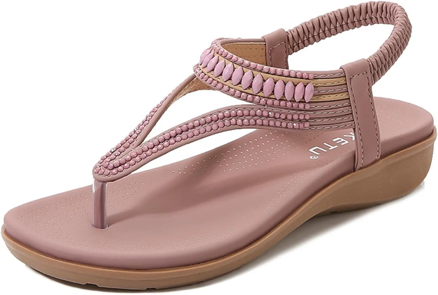 Women's Bohemian Rhinestone T-Strap Flat Sandals Summer Flipflops Embellished Beach Thong Sandal Comfort Arch Support Flops Wedding Crystal Beaded Dress Flip-Flop Gladiator Shoes Plus-Size