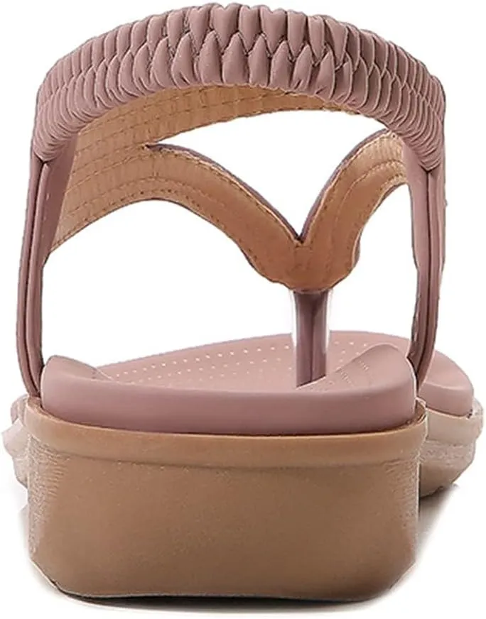 Women's Bohemian Rhinestone T-Strap Flat Sandals Summer Flipflops Embellished Beach Thong Sandal Comfort Arch Support Flops Wedding Crystal Beaded Dress Flip-Flop Gladiator Shoes Plus-Size