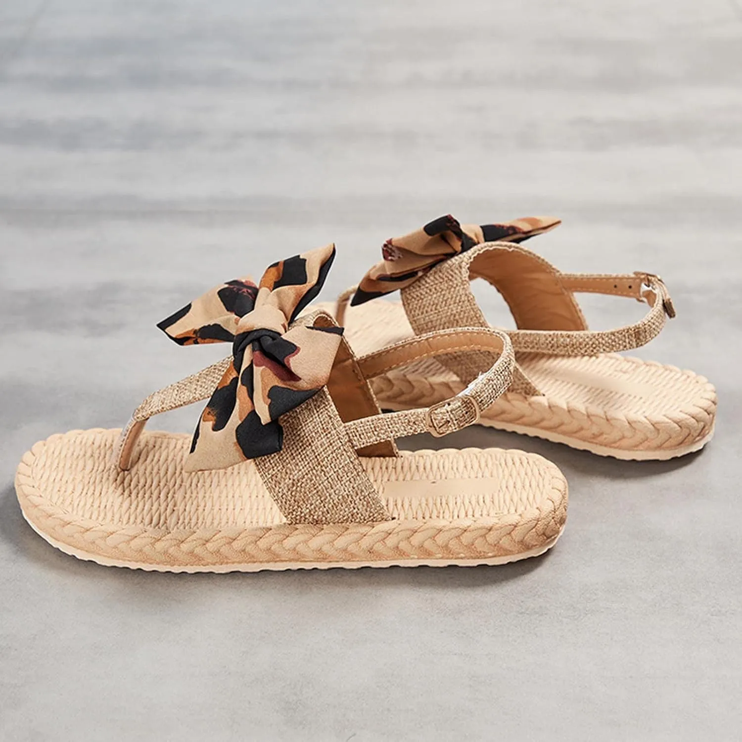 Women's Bow Flip Flops Lightweight Woven Trending Thong Sandal Open Toe Comfort Beach Flip-Flops Shoes