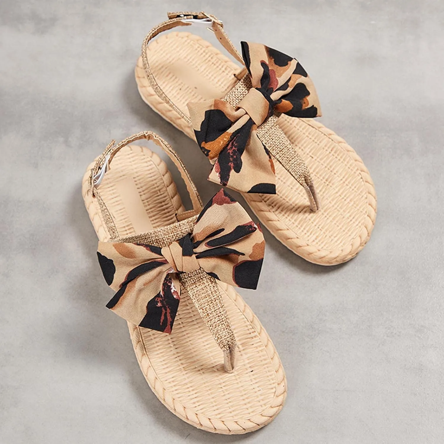 Women's Bow Flip Flops Lightweight Woven Trending Thong Sandal Open Toe Comfort Beach Flip-Flops Shoes