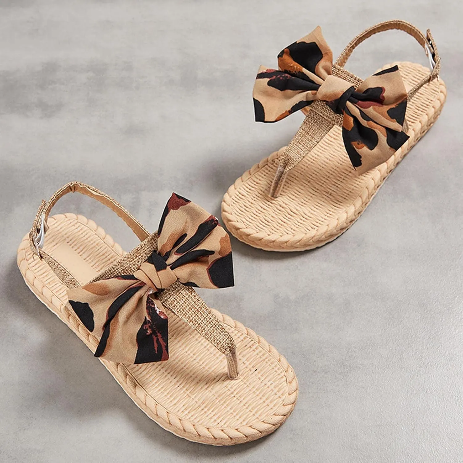 Women's Bow Flip Flops Lightweight Woven Trending Thong Sandal Open Toe Comfort Beach Flip-Flops Shoes