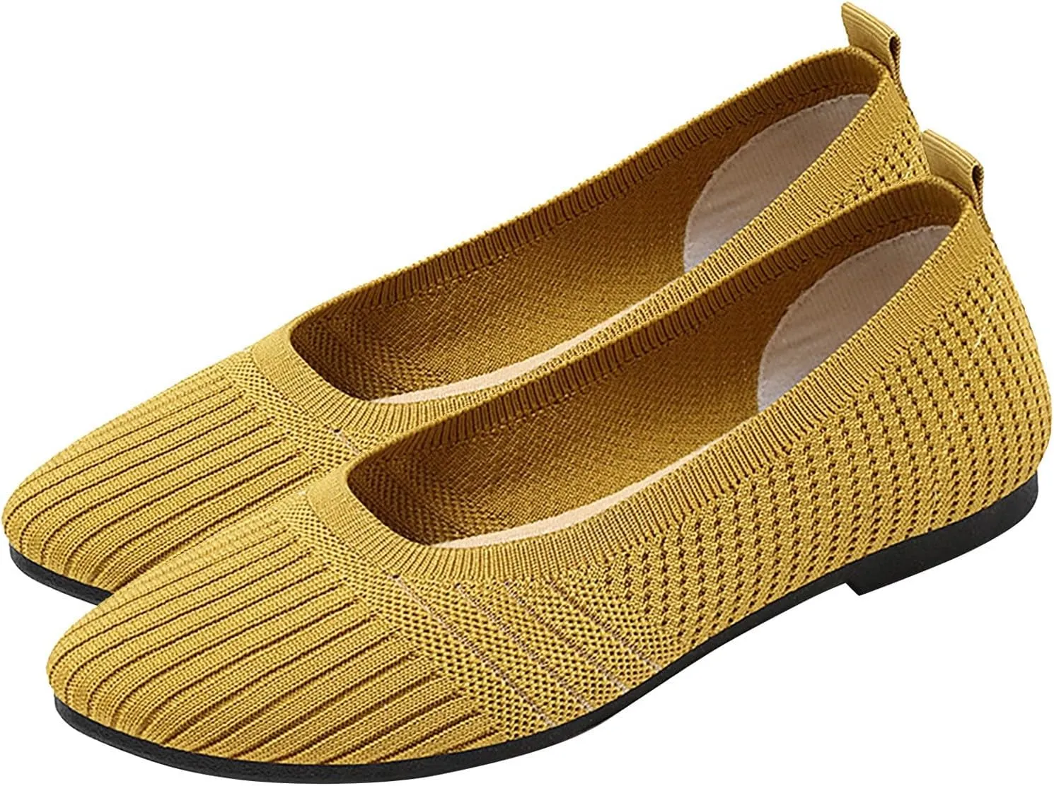 Womens Breathable Summer Flats with Soft Sole Fly Woven Design Comfortable Shoes for Women Compatible with Insoles (6 UK Yellow)