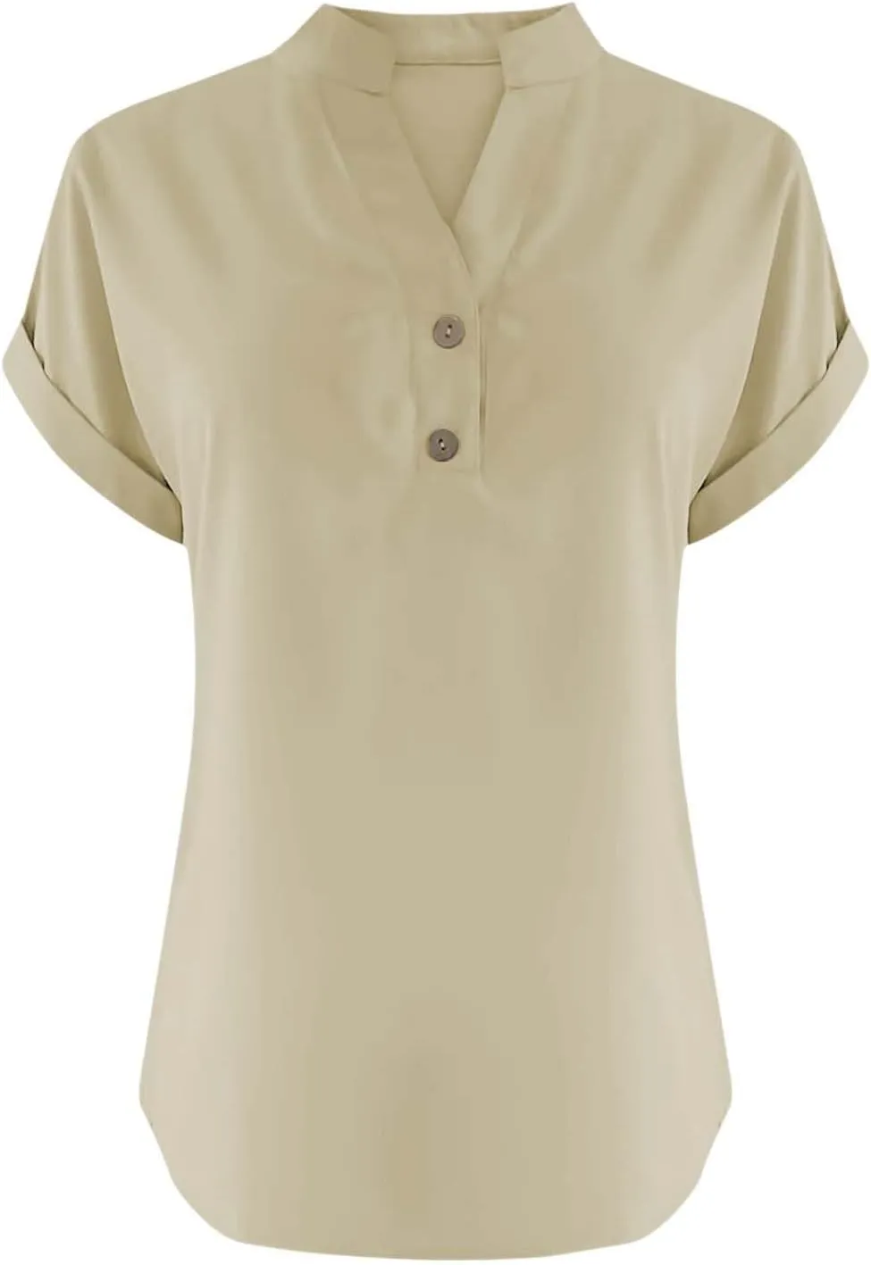 Womens Button Down Linen Shirt Short Sleeve V Neck Shirts Solid Color Comfy Tops Summer Casual Dressy Tunic Top