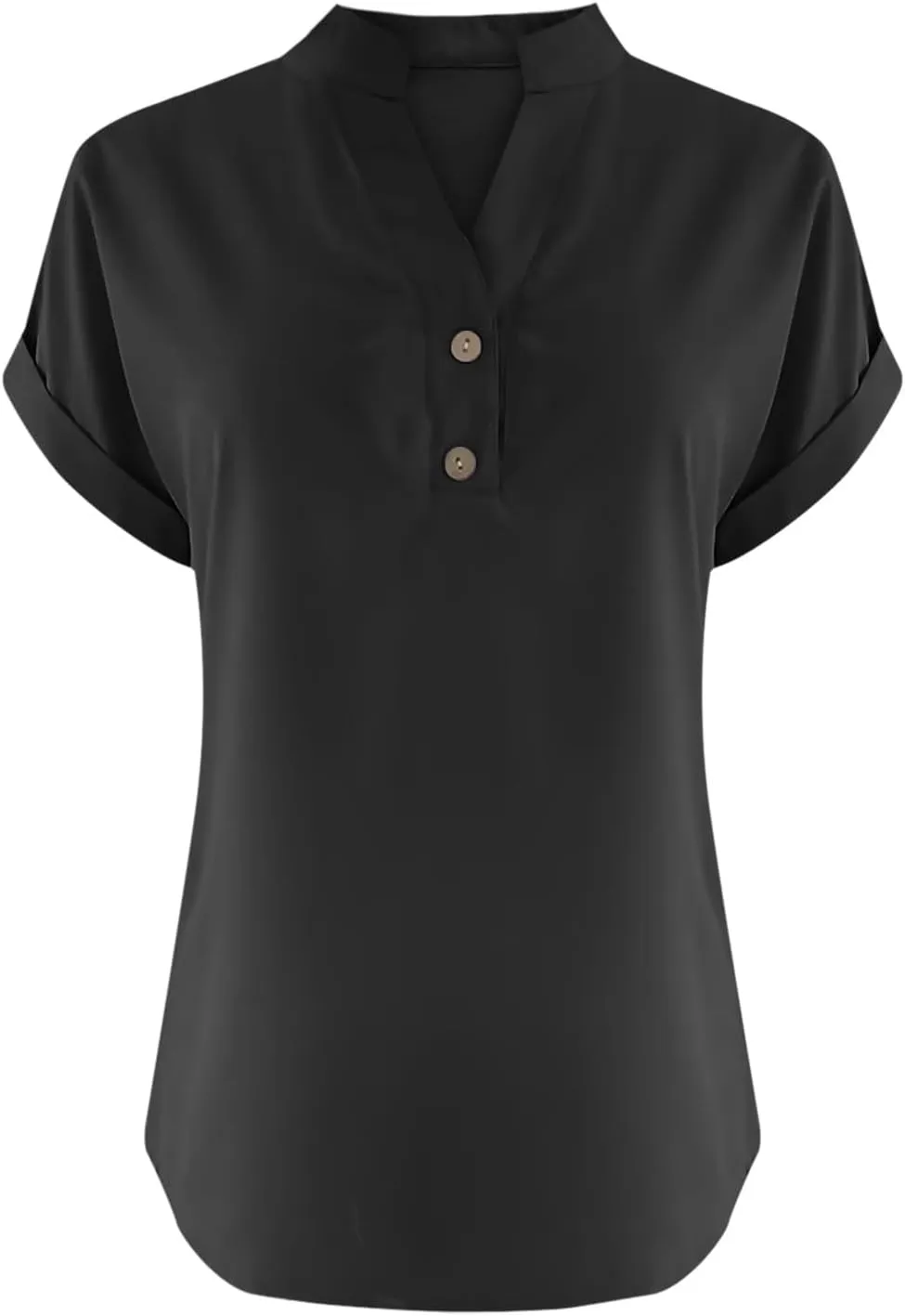 Womens Button Down Linen Shirt Short Sleeve V Neck Shirts Solid Color Comfy Tops Summer Casual Dressy Tunic Top