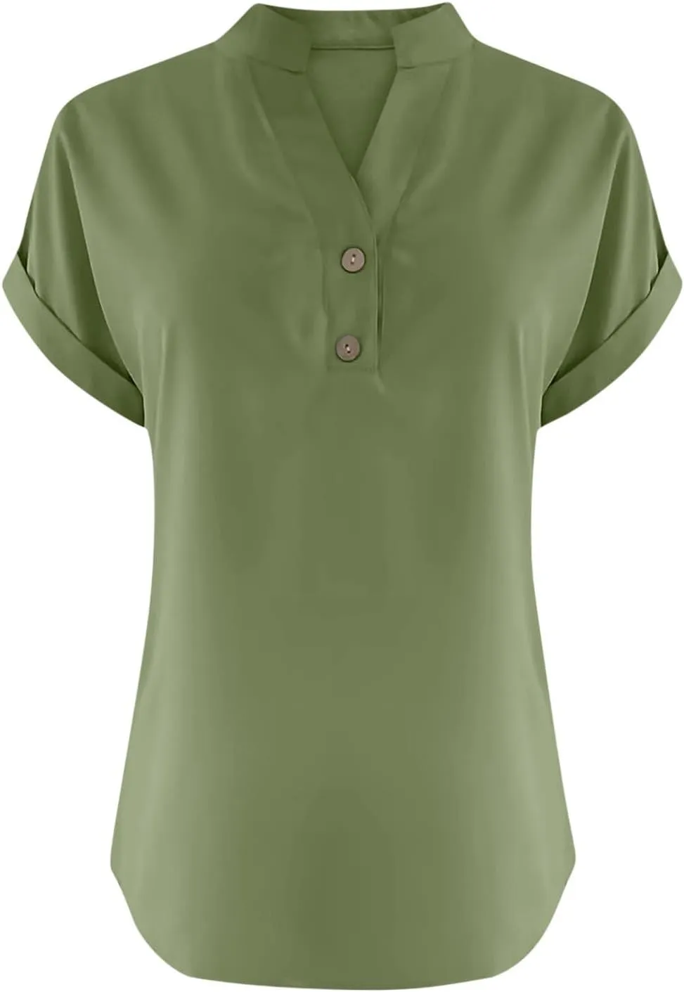 Womens Button Down Linen Shirt Short Sleeve V Neck Shirts Solid Color Comfy Tops Summer Casual Dressy Tunic Top