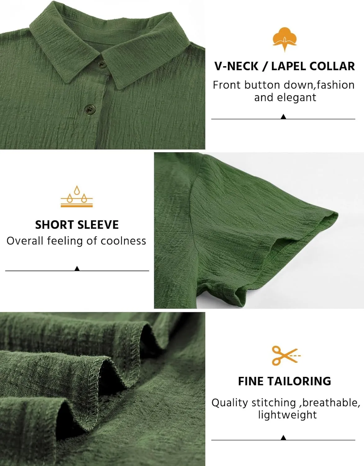Womens Button Down Shirts Cotton Summer Tops V Neck Short Sleeve Shirt Collar Blouse Casual Plain Tshirt Work Tops