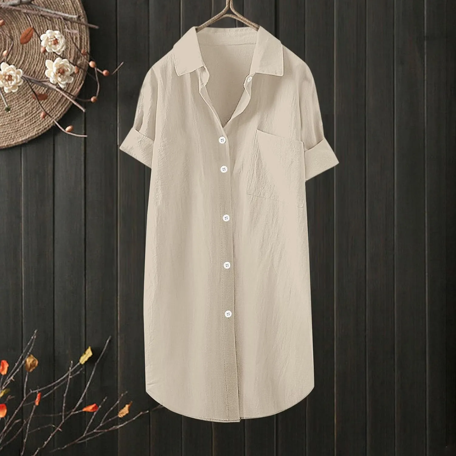 Womens Button Shirt Dresses Daily Casual High Low Irregular Hem Short/Half Sleeve Blouse Loose Summer Linen Tops 2025
