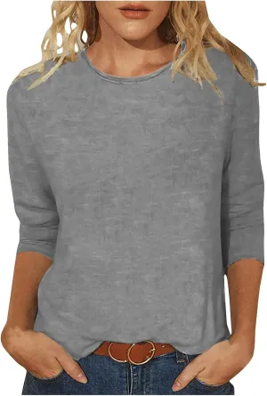 Women's Casual 3/4 Sleeve T-Shirt Round Neck Cute Tunic Tops Basic Tees Blouses Loose Fit Pullover 2024 Dressy Trendy