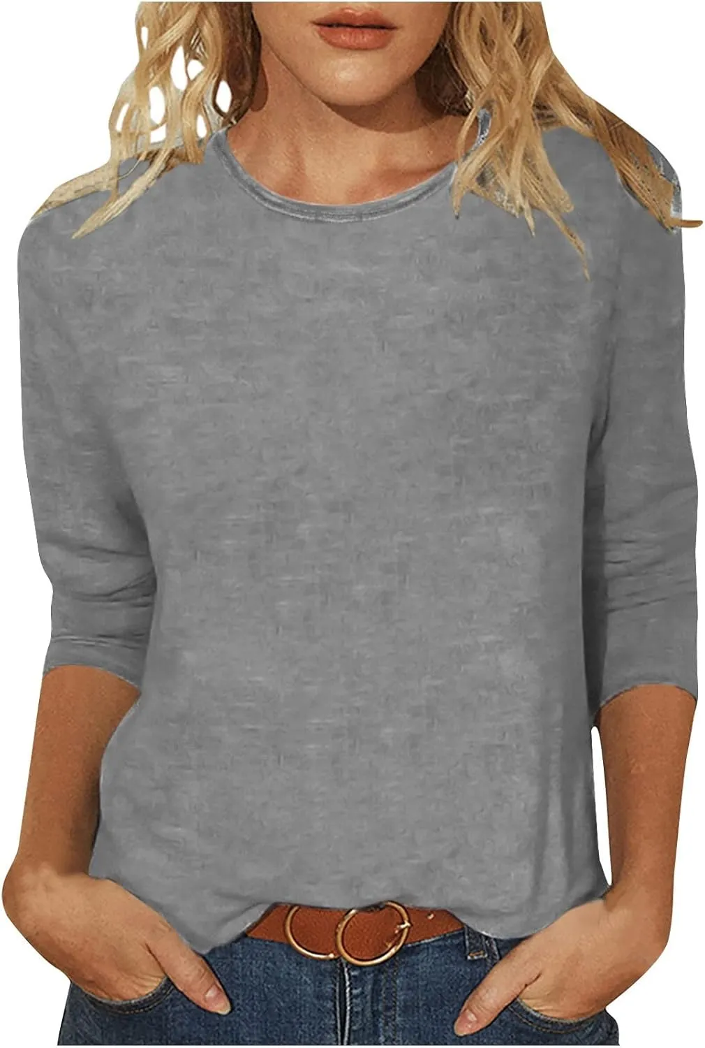 Women's Casual 3/4 Sleeve T-Shirt Round Neck Cute Tunic Tops Basic Tees Blouses Loose Fit Pullover 2024 Dressy Trendy