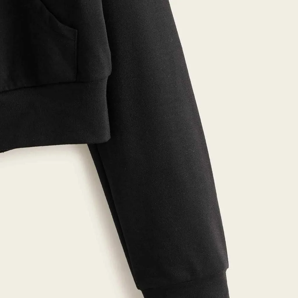 Women's Casual Drawstring Zip Up Hoodies Cute Workout Long Sleeve Crop Tops Trendy Lightweight Pockets Sweatshirts