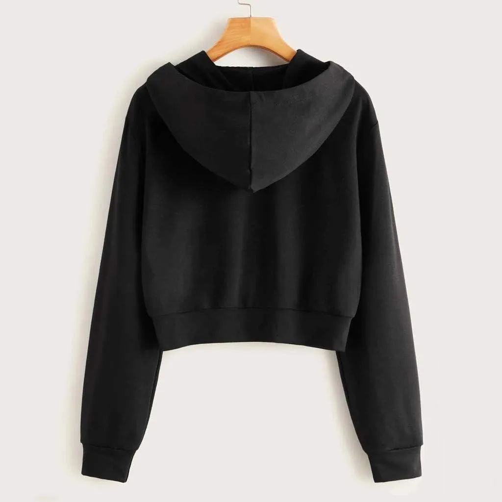Women's Casual Drawstring Zip Up Hoodies Cute Workout Long Sleeve Crop Tops Trendy Lightweight Pockets Sweatshirts